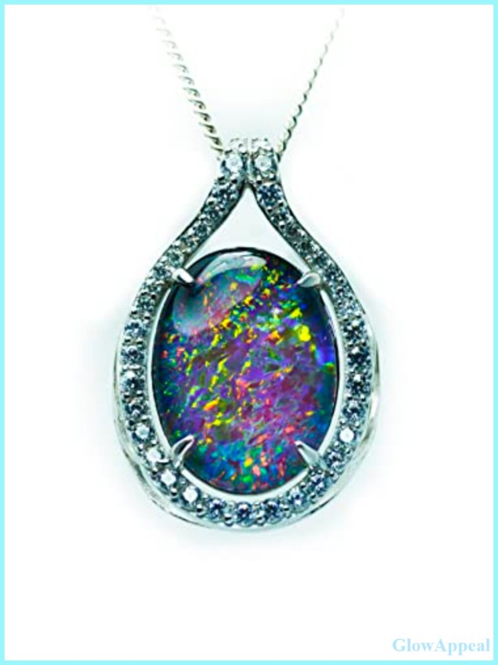 Australian Triplet Opal Necklace Pendant White Gold Plated on Sterling Silver